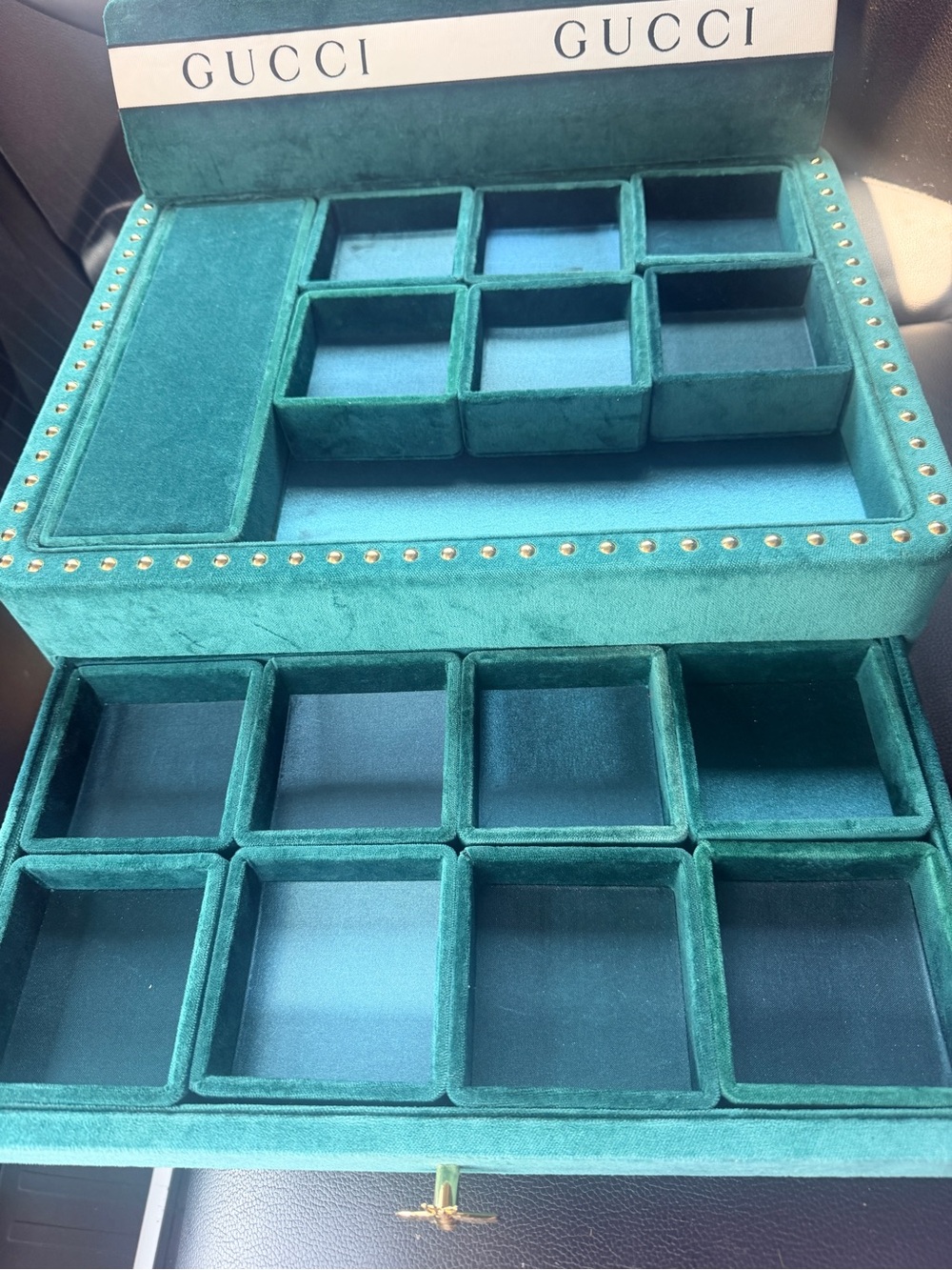 Gucci Teal Velvet Jewelry Tray with Gold Stud Accents - Picture 2 of 6